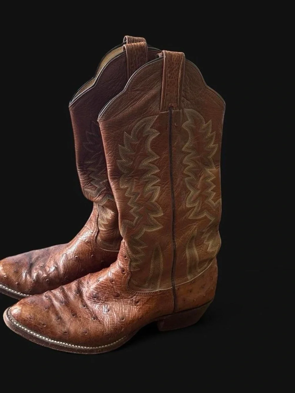 Men's Brown Ostrich-Texture Western Cowboy Boots